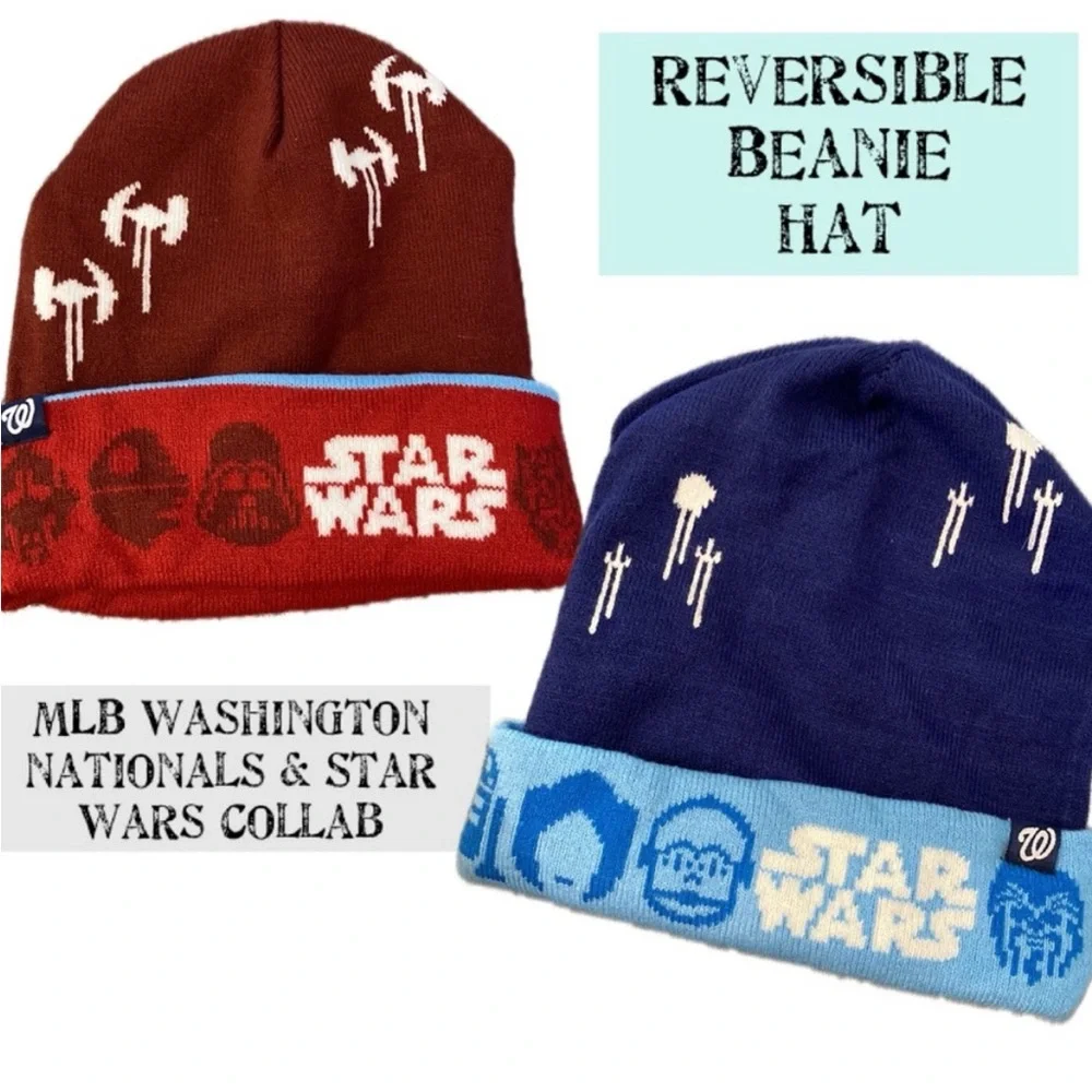Star Wars reversible Knit Beanie winter hat collab with MLB Washington nationals